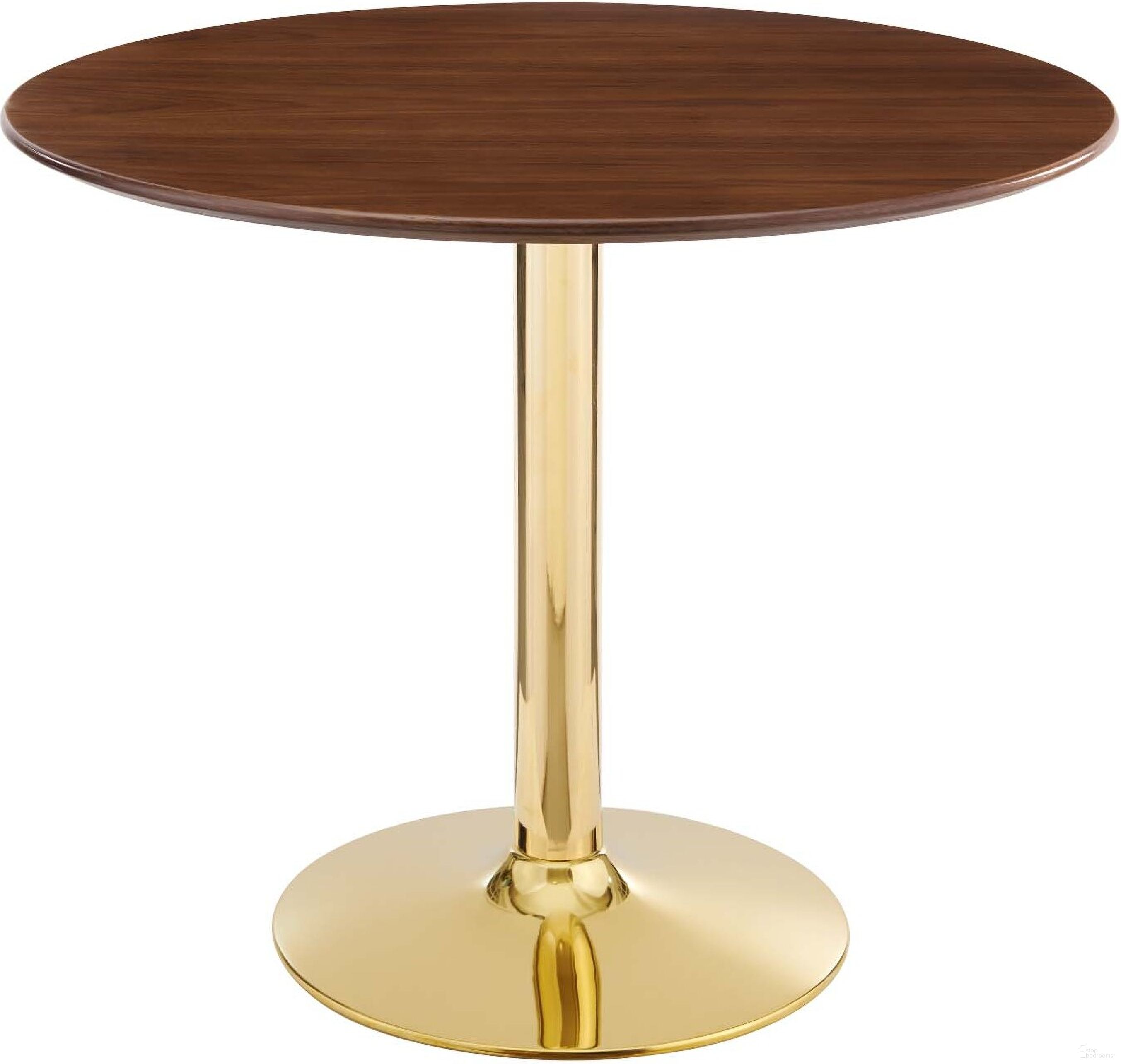 Verne 35 Inch Dining Table In Gold/Walnut