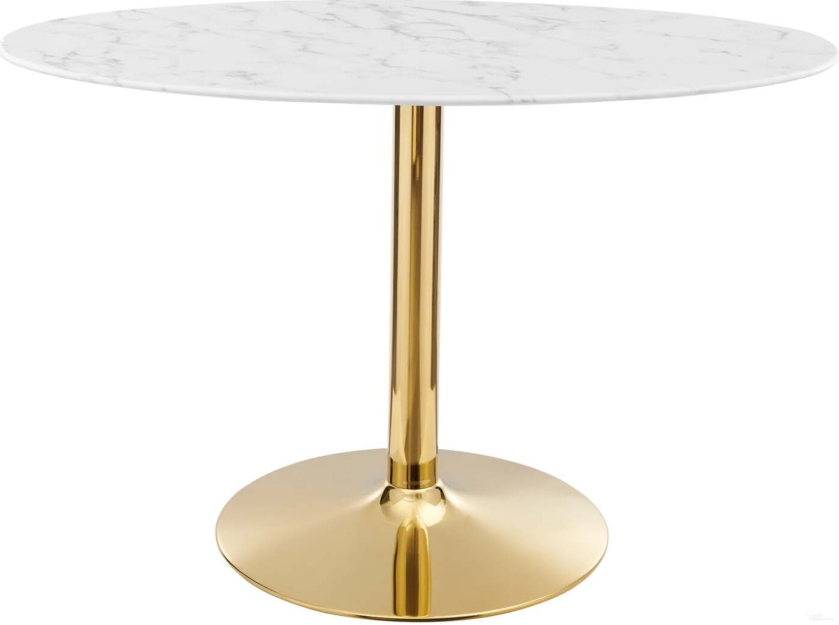 The appearance of Verne 48 Inch Oval Artificial Marble Dining Table designed by Modway in the modern / contemporary interior design. This gold white piece of furniture  was selected by 1StopBedrooms from Verne Collection to add a touch of cosiness and style into your home. Sku: EEI-1834-WHI-TOP;EEI-4073-GLD-BASE. Table Base Style: Pedestal. Table Top Shape: Oval. Material: Marble. Size: 28" x 48".