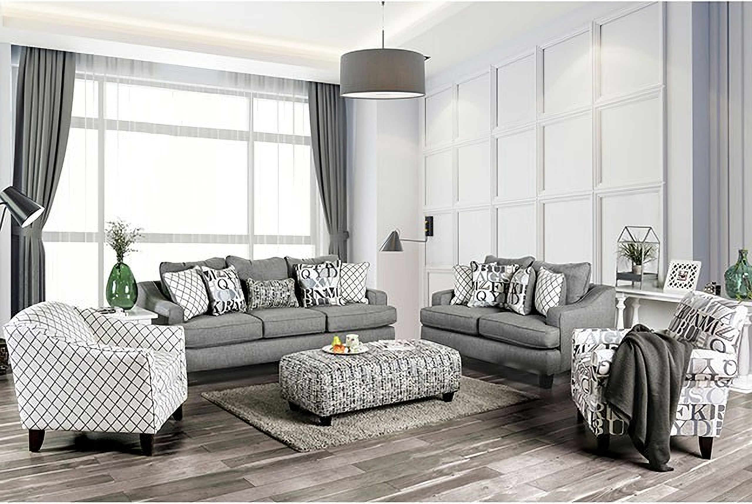 The appearance of Verne Living Room Set In Grey designed by Furniture of America in the transitional interior design. This grey piece of furniture was selected by 1StopBedrooms from Verne Collection to add a touch of cosiness and style into your home. Sku: SM8330-SF;SM8330-LV. Material: Wood.