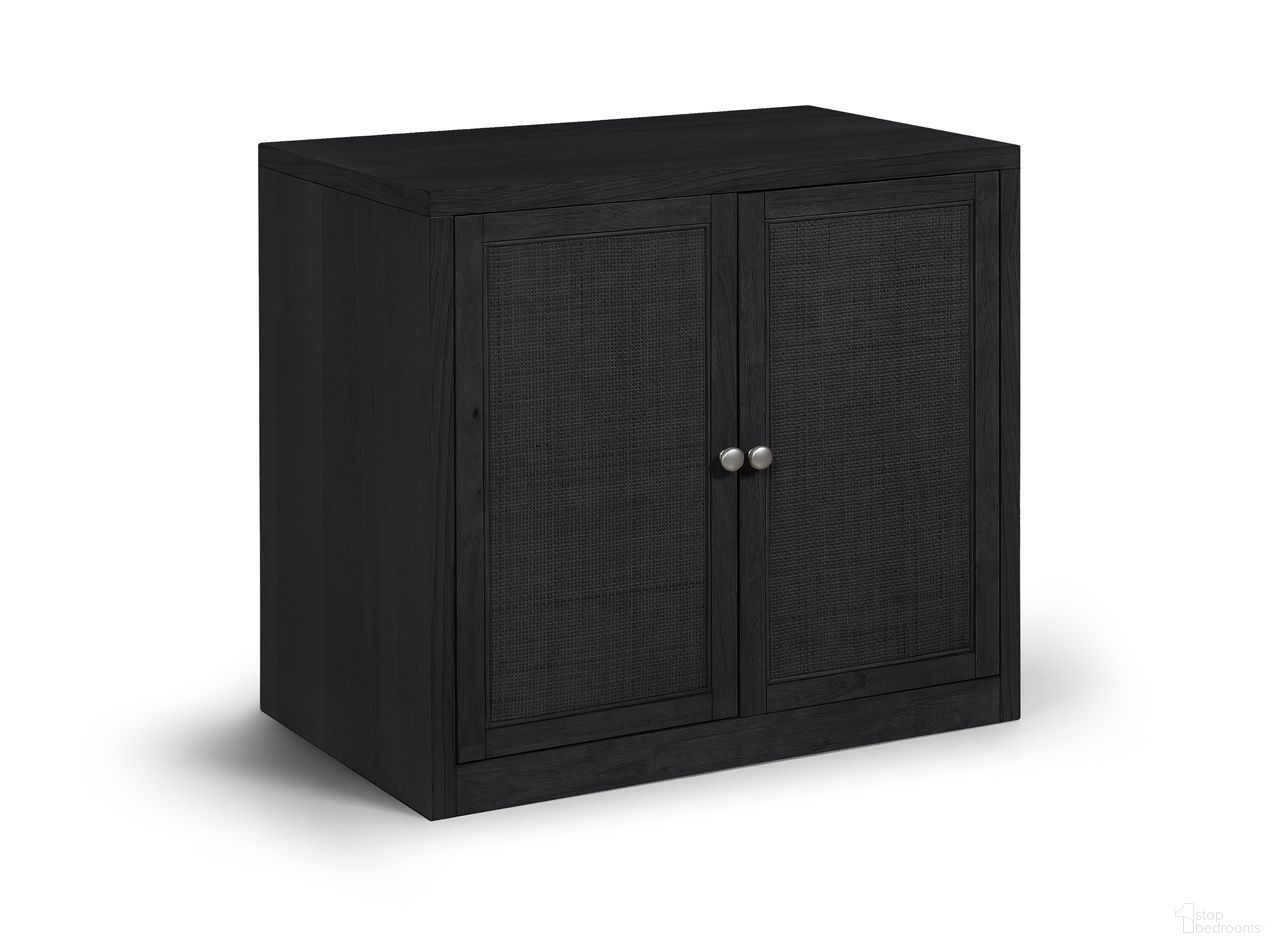The appearance of Vero Solid Wood and Oak Veneer Sideboard In Black designed by Meridian in the modern / contemporary interior design. This black piece of furniture  was selected by 1StopBedrooms from Vero Collection to add a touch of cosiness and style into your home. Sku: 77052Black-T. Material: Cane.