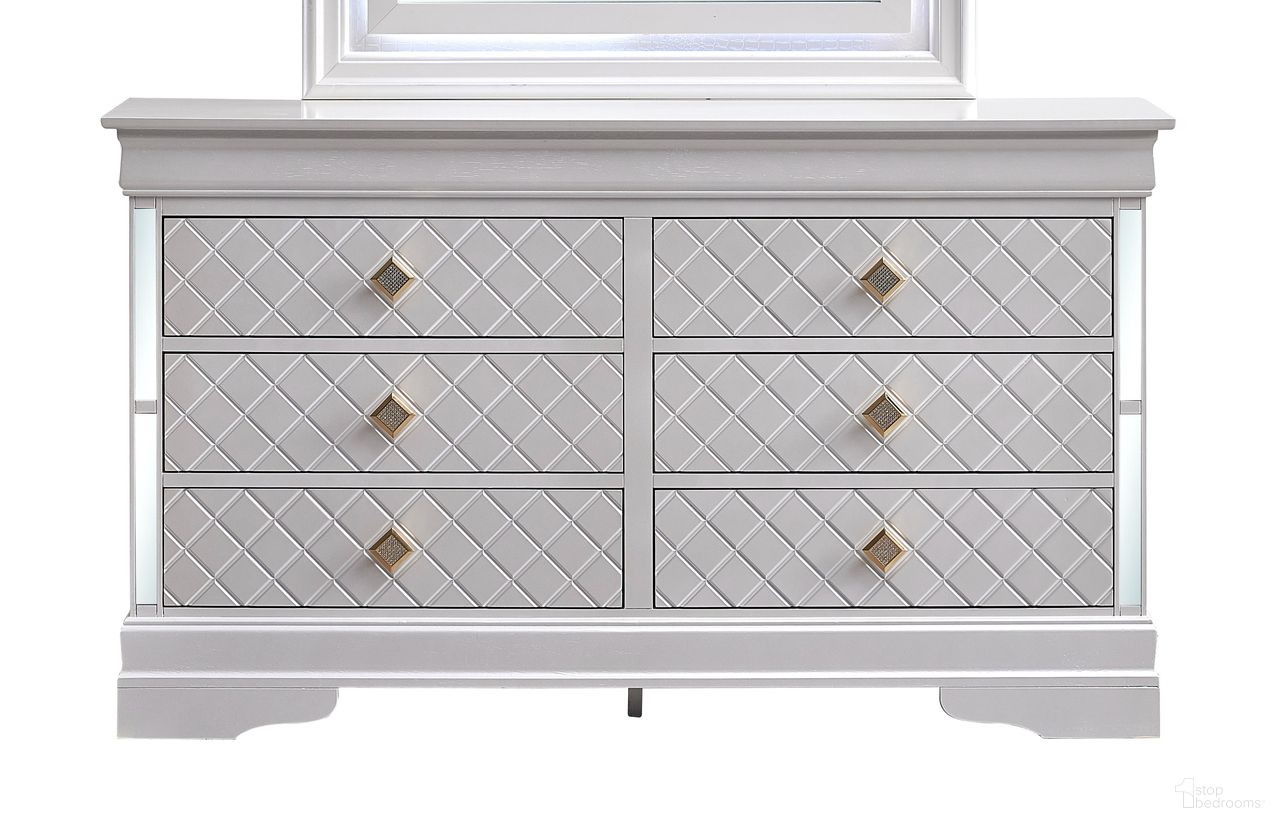 The appearance of Verona Dresser In Pearl White designed by Glory in the modern / contemporary interior design. This pearl white piece of furniture was selected by 1StopBedrooms from Verona Collection to add a touch of cosiness and style into your home. Sku: G6735-D. Material: Wood.