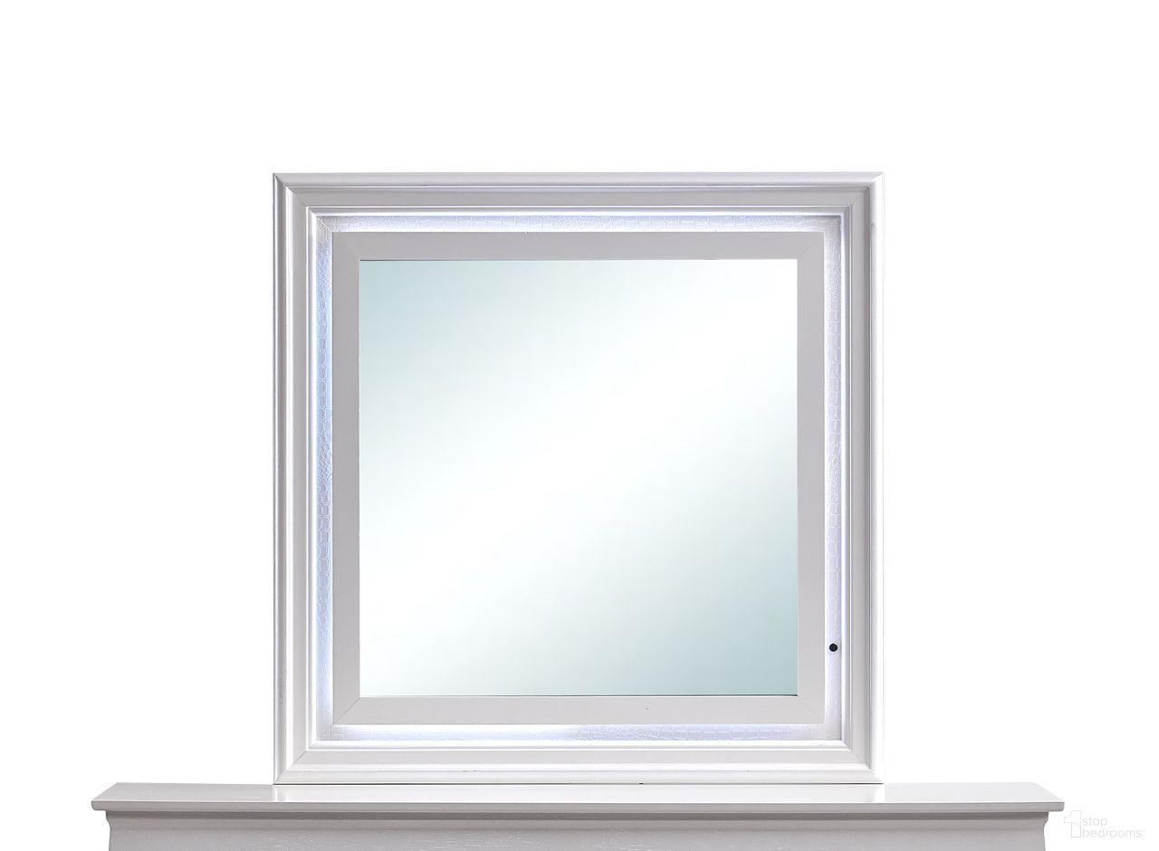 The appearance of Verona Mirror In Pearl White designed by Glory in the modern / contemporary interior design. This pearl white piece of furniture was selected by 1StopBedrooms from Verona Collection to add a touch of cosiness and style into your home. Sku: G6735-M. Material: Wood.