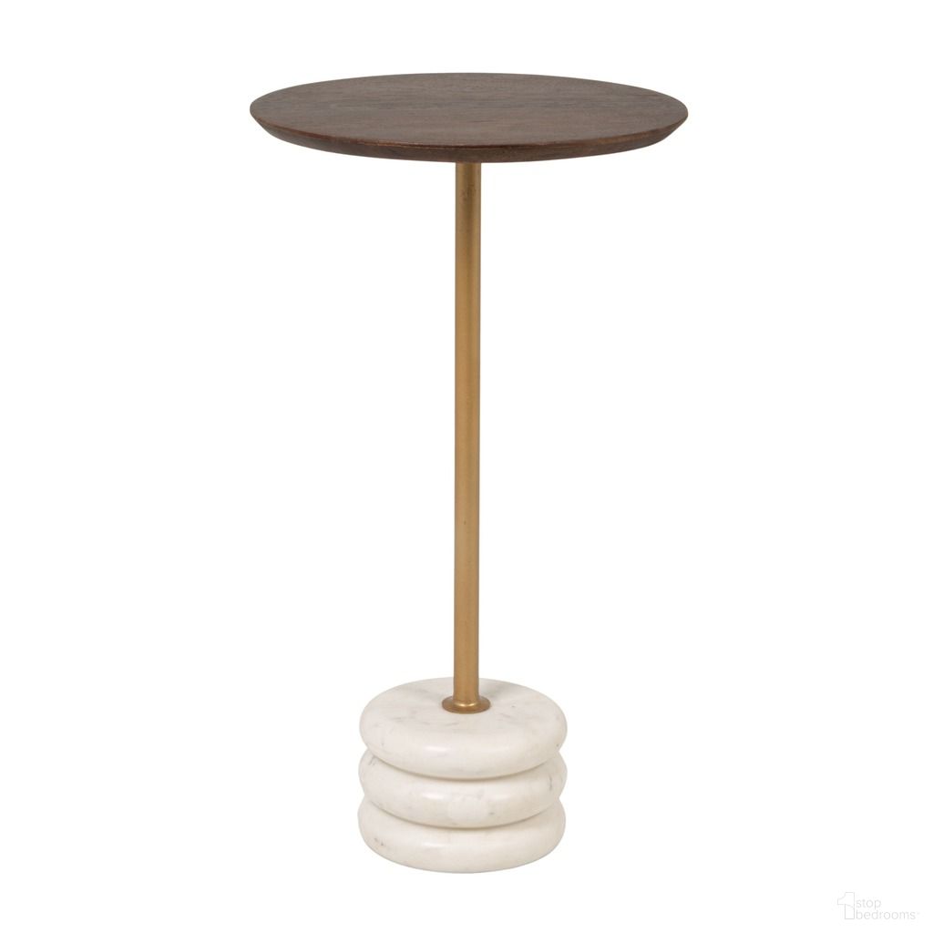 The appearance of Verona Stacked Marble Base and Mango Wood Drink Table with Brass Post In Walnut designed by Rowena Interiors in the modern / contemporary interior design. This walnut piece of furniture  was selected by 1StopBedrooms from Verona Collection to add a touch of cosiness and style into your home. Sku: EC2219. Material: Marble.
