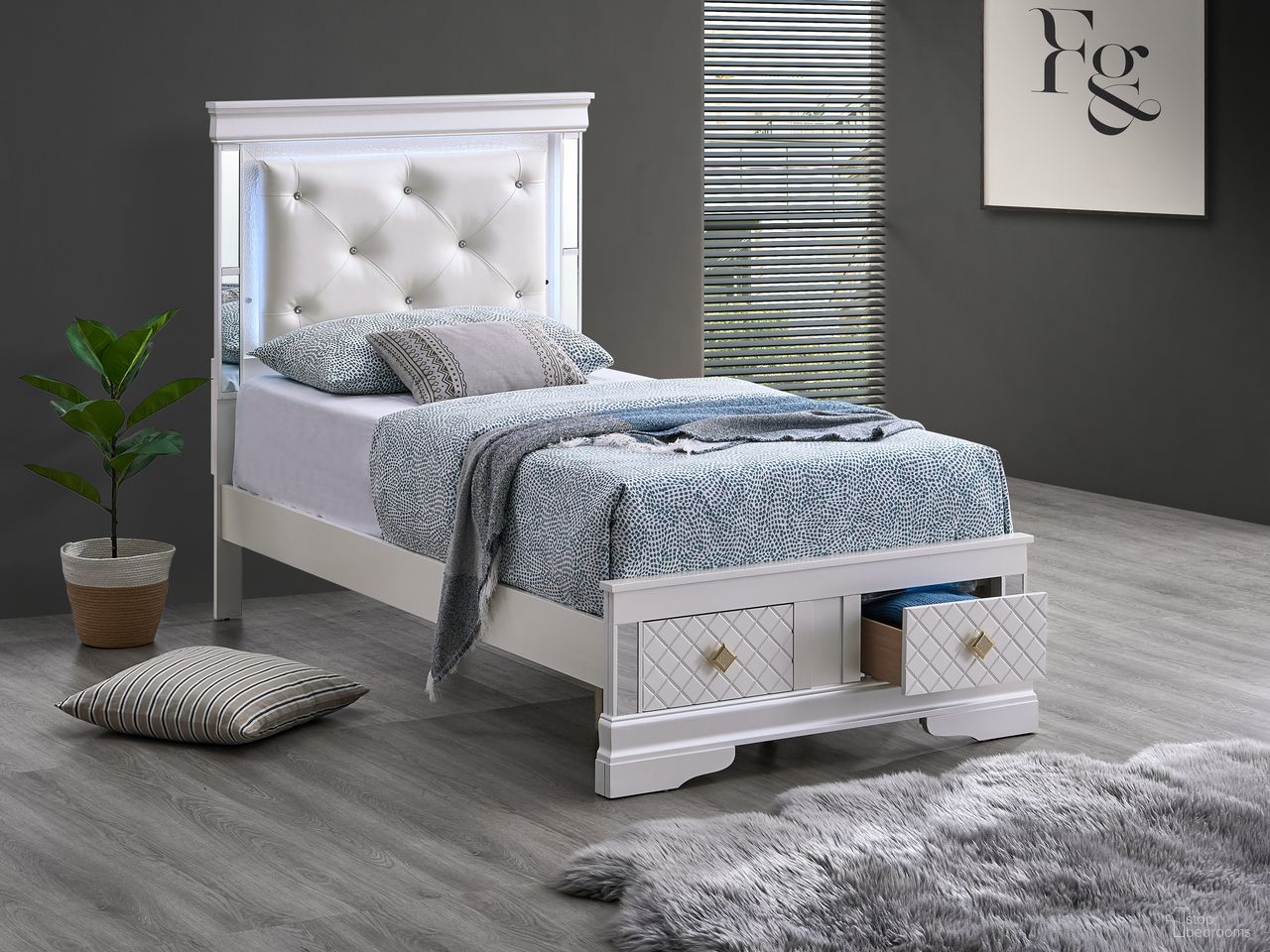 The appearance of Verona Twin Storage Bed In Pearl White designed by Glory in the modern / contemporary interior design. This pearl white piece of furniture was selected by 1StopBedrooms from Verona Collection to add a touch of cosiness and style into your home. Sku: G6735B-TSB Box 1;G6735B-TSB Box 2;G6735B-TSB Box 3;G6735B-TSB Box 4. Bed Type: Storage Bed. Material: Wood. Bed Size: Twin.