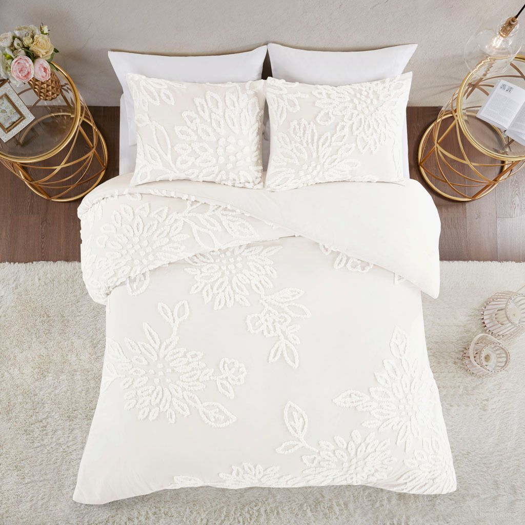 The appearance of Veronica 3 Piece Tufted Cotton Chenille Floral Duvet Full/Queen Cover Set In Off-White designed by Olliix in the modern / contemporary interior design. This off white piece of furniture was selected by 1StopBedrooms from Veronica Collection to add a touch of cosiness and style into your home. Sku: MP12-7825. Bed Size: Full. Material: Cotton.