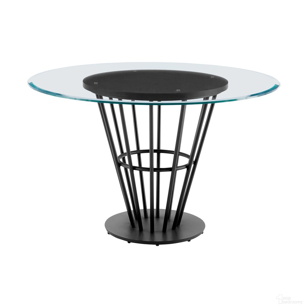 The appearance of Veronica 48 Inch Round Dining Table In Black Iron Base with Walnut Panel and Glass Tabletop designed by Armen Living in the modern / contemporary interior design. This walnut piece of furniture  was selected by 1StopBedrooms from Veronica Collection to add a touch of cosiness and style into your home. Sku: LCVRDIBLKTOP;LCVRDIBLKPAN;LCVRDIBLKBASE. Table Base Style: Pedestal. Table Top Shape: Round. Material: Iron. Size: 48".
