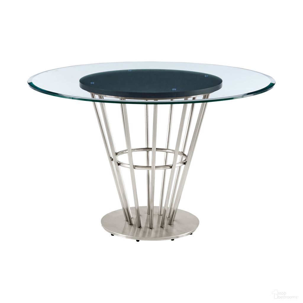 The appearance of Veronica 48 Inch Round Dining Table In Brushed Stainless Steel Base with Walnut Panel and Glass Tabletop designed by Armen Living in the modern / contemporary interior design. This walnut piece of furniture  was selected by 1StopBedrooms from Veronica Collection to add a touch of cosiness and style into your home. Sku: LCVRDIBSTOP;LCVRDIBSPAN;LCVRDIBSBASE. Table Base Style: Pedestal. Table Top Shape: Round. Material: Stainless Steel. Size: 48".