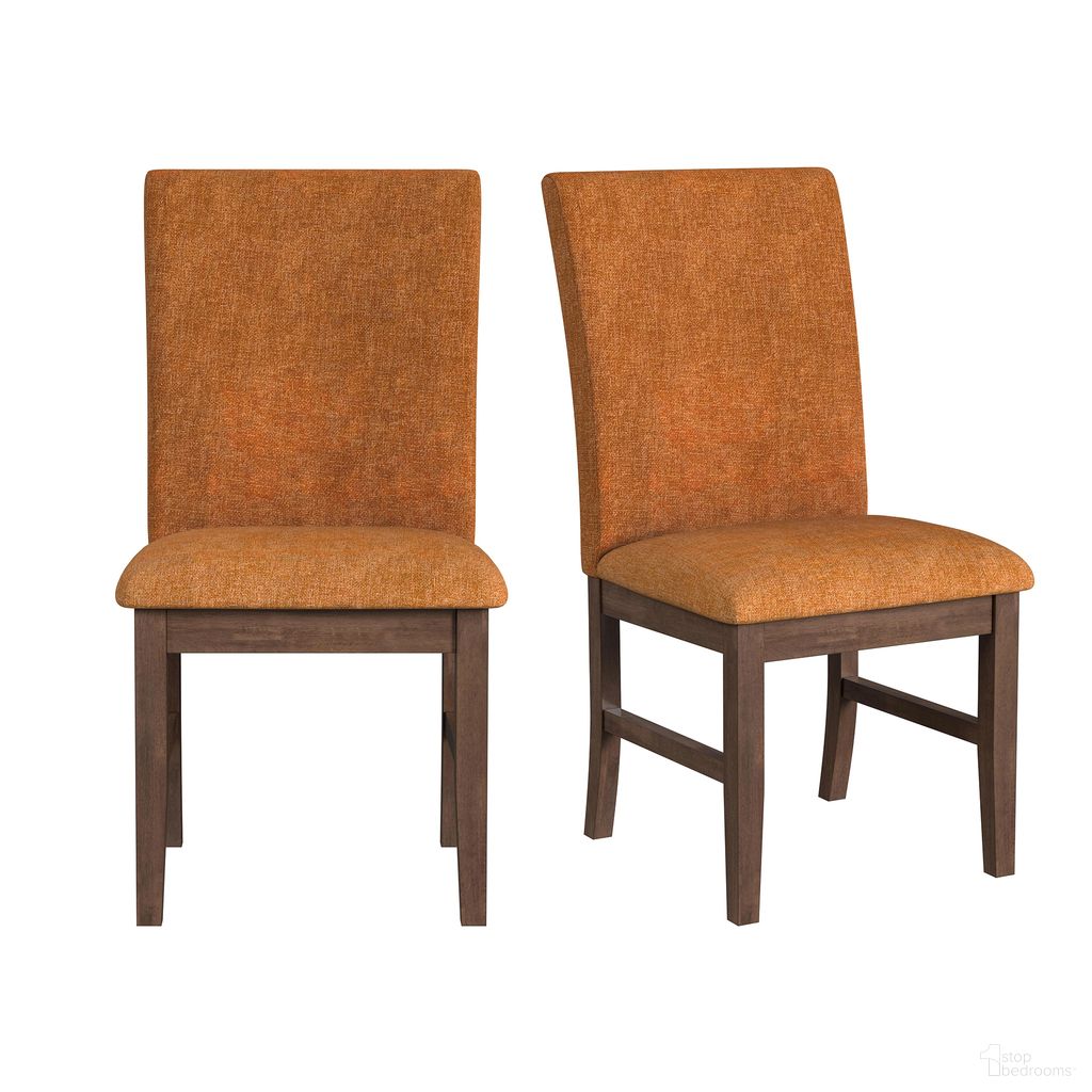 The appearance of Veronica Dining Side Chair with Fabric Set of 2 In Walnut and Orange designed by Picket House in the transitional interior design. This walnut/orange piece of furniture  was selected by 1StopBedrooms from Veronica Collection to add a touch of cosiness and style into your home. Sku: D-16550-5-SCR. Material: Wood. Chair Type: Side Chair.