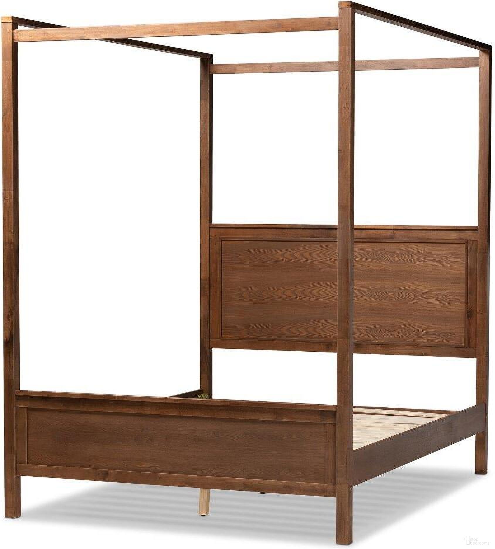 The appearance of Veronica Modern and Contemporary Walnut Brown Finished Wood Queen Size Platform Canopy Bed designed by Baxton Studio in the modern / contemporary interior design. This walnut brown piece of furniture was selected by 1StopBedrooms from Veronica Collection to add a touch of cosiness and style into your home. Sku: MG0021-1-Walnut-Queen. Bed Type: Canopy Bed. Bed Size: Queen. Material: Rubberwood.