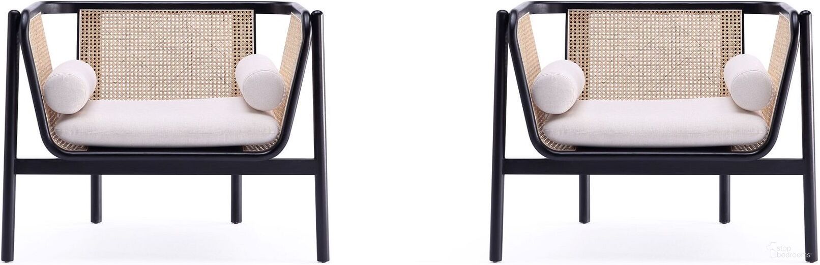 The appearance of Versailles Accent Chair In Black, Natural Cane And Cream Set of 2 designed by Manhattan Comfort in the industrial interior design. This cream piece of furniture  was selected by 1StopBedrooms from Versailles Collection to add a touch of cosiness and style into your home. Sku: ACCA01-CR;ACCA01-CR. Material: Wood.