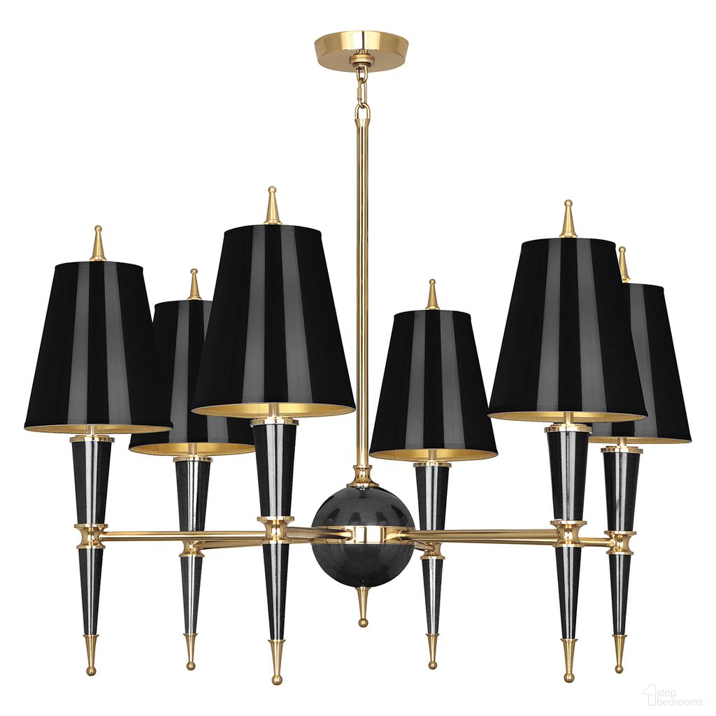 The appearance of Versailles Chandelier In Brass and Black designed by Jonathan Adler in the modern / contemporary interior design. This brass and black piece of furniture  was selected by 1StopBedrooms from Versailles Collection to add a touch of cosiness and style into your home. Sku: 34198. Material: Lacquer.