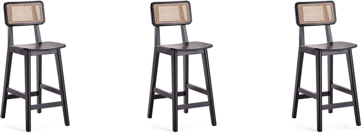 The appearance of Versailles Counter Stool In Black And Natural Cane Set of 3 designed by Manhattan Comfort in the industrial interior design. This black and natural piece of furniture was selected by 1StopBedrooms from Versailles Collection to add a touch of cosiness and style into your home. Sku: CSCA01-BK;CSCA01-BK;CSCA01-BK. Material: Wood.