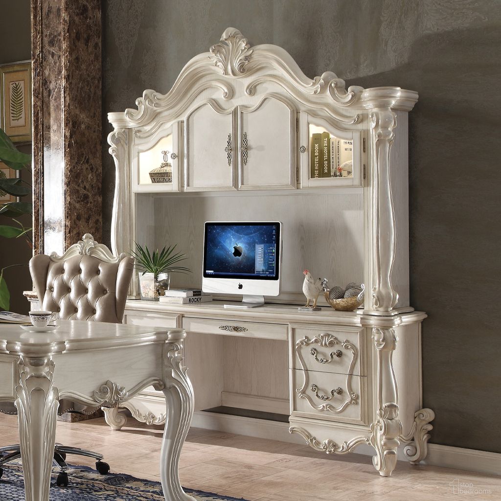 The appearance of Versailles Executive Computer Desk with Hutch In Bone White designed by ACME in the rustic / southwestern interior design. This bone white piece of furniture was selected by 1StopBedrooms from Versailles Collection to add a touch of cosiness and style into your home. Sku: 92278TOP;92279BASE. Material: Wood.