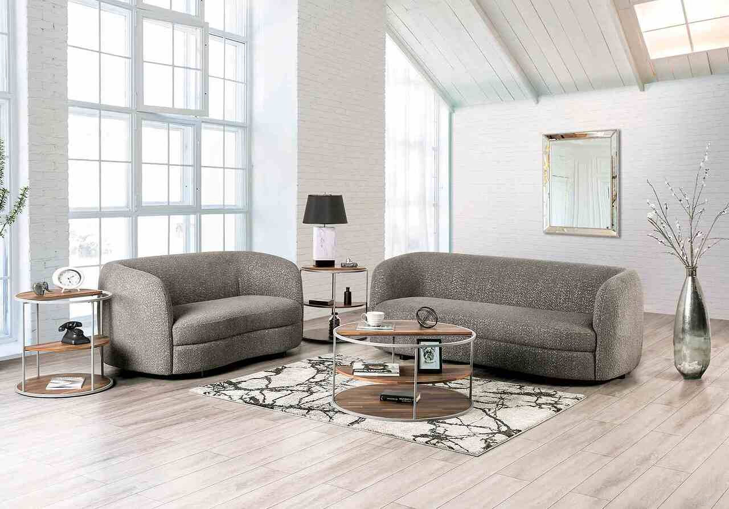 The appearance of Versoix Living Room Set In Charcoal Gray designed by Furniture of America in the modern / contemporary interior design. This charcoal gray piece of furniture  was selected by 1StopBedrooms from Versoix Collection to add a touch of cosiness and style into your home. Sku: FM61003GY-SF;FM61003GY-LV. Material: Boucle.