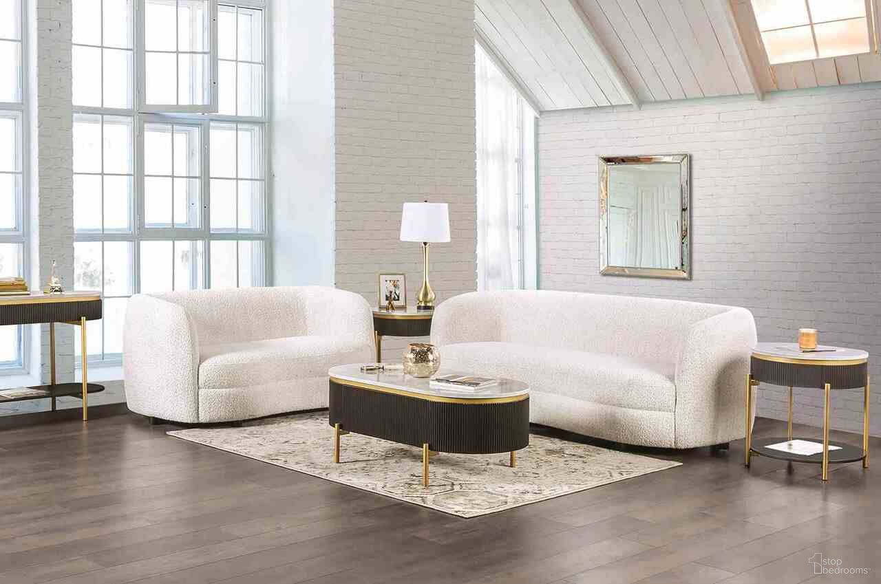 The appearance of Versoix Living Room Set In Off White designed by Furniture of America in the modern / contemporary interior design. This off white piece of furniture  was selected by 1StopBedrooms from Versoix Collection to add a touch of cosiness and style into your home. Sku: FM61003WH-SF;FM61003WH-LV. Material: Boucle.