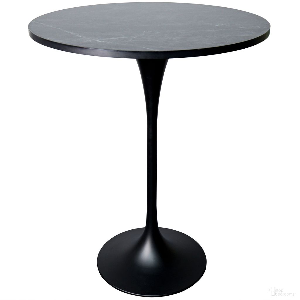 The appearance of Verve 27 Inch Round Bar Height Table with Marbelized MDF Top In Black designed by LeisureMod in the modern / contemporary interior design. This black marbleized piece of furniture  was selected by 1StopBedrooms from Verve Collection to add a touch of cosiness and style into your home. Sku: VT43BL-27BLM. Table Base Style: Pedestal. Table Top Shape: Round. Material: MDF. Size: 27".