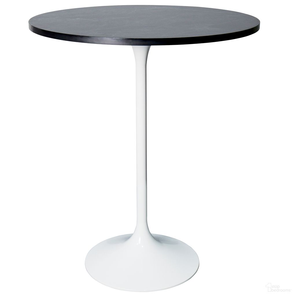 Verve 27 Inch Round Bar Height Table with Marbelized MDF Top In White and Black