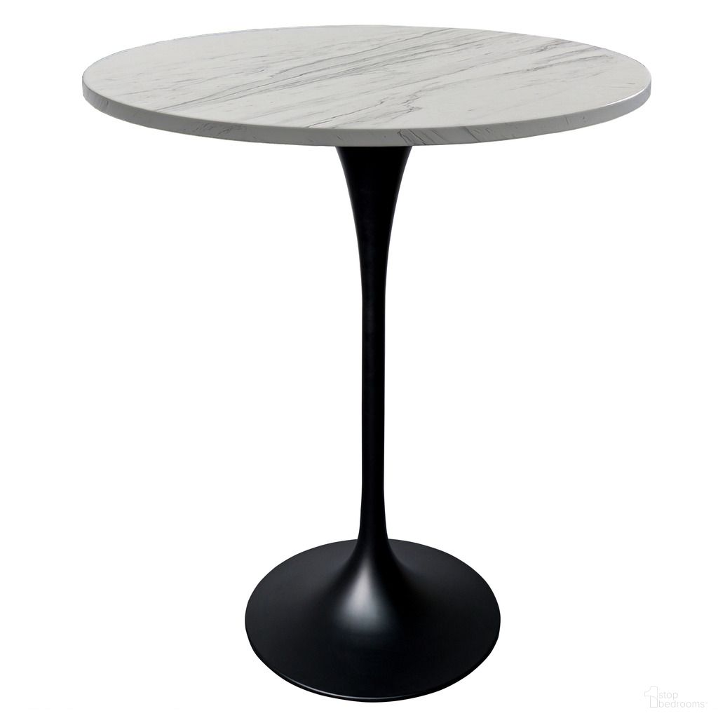 The appearance of Verve 27 Inch Round Bar Height Table with Marbleized Laminated Top In Black and White designed by LeisureMod in the modern / contemporary interior design. This black/white marbleized piece of furniture  was selected by 1StopBedrooms from Verve Collection to add a touch of cosiness and style into your home. Sku: VT43BL-27WMR. Table Base Style: Pedestal. Table Top Shape: Round. Material: Resin. Size: 27".