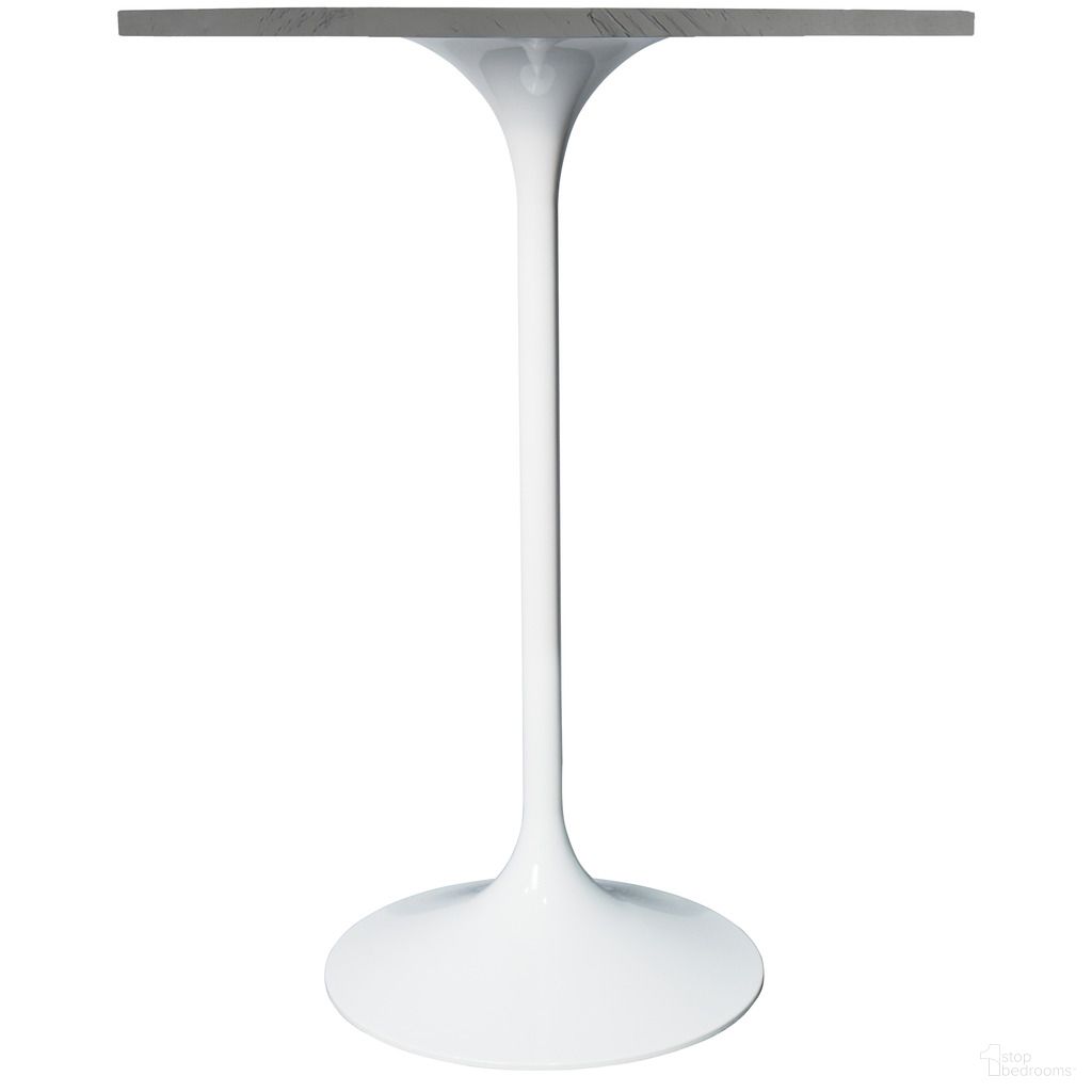 Verve 27 Inch Round Bar Height Table with Marbleized Laminated Top In White