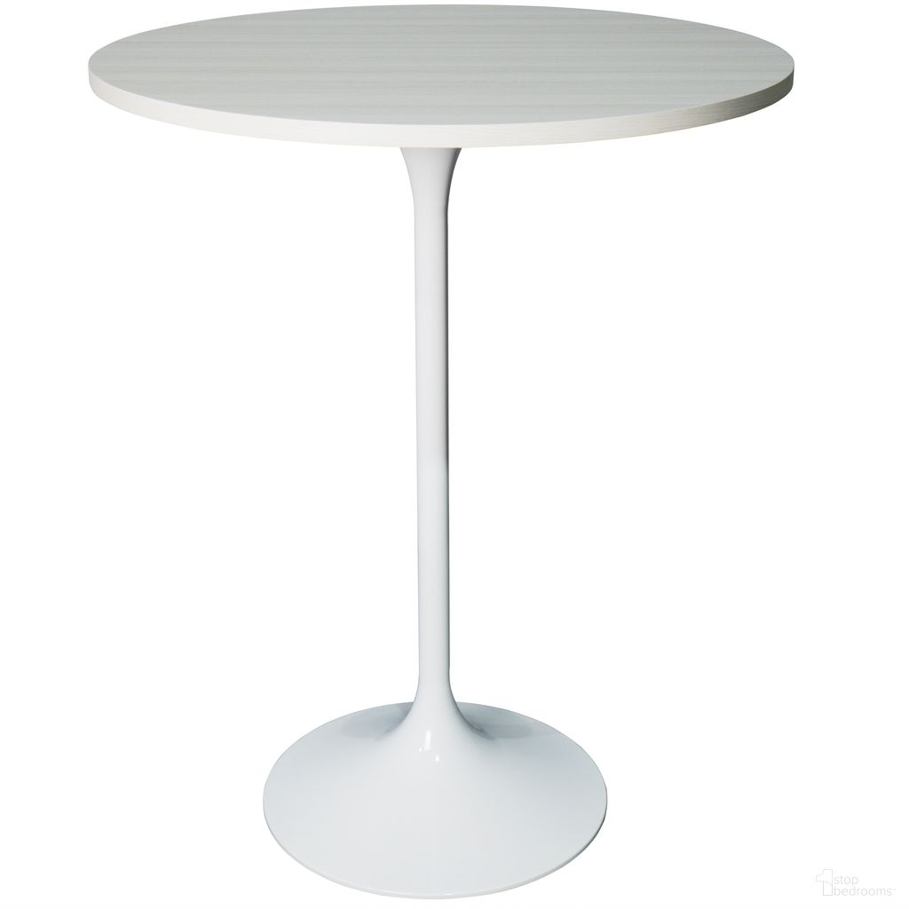 Verve 27 Inch Round Bar Height Table with MDF Top In White and Light Natural
