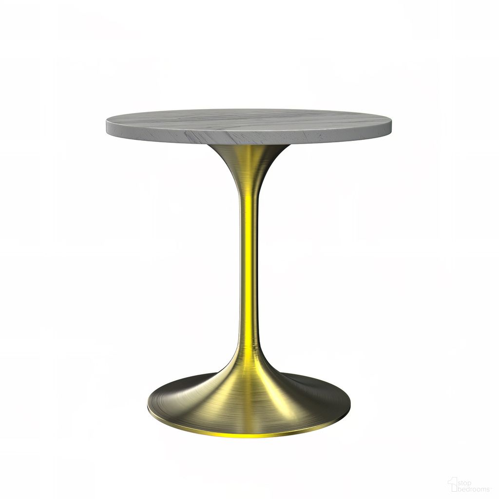 Verve 27 Inch Round Dining Table with Marbleized Top In Gold and White