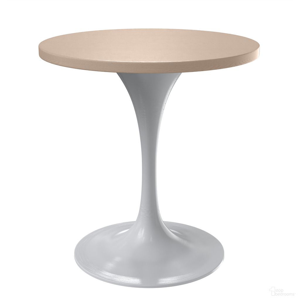 The appearance of Verve 27 Inch Round Dining Table with MDF Top In White and Natural designed by LeisureMod in the modern / contemporary interior design. This white and natural piece of furniture  was selected by 1StopBedrooms from Verve Collection to add a touch of cosiness and style into your home. Sku: VT20W-27LNW. Table Base Style: Pedestal. Table Top Shape: Round. Material: MDF. Size: 27".