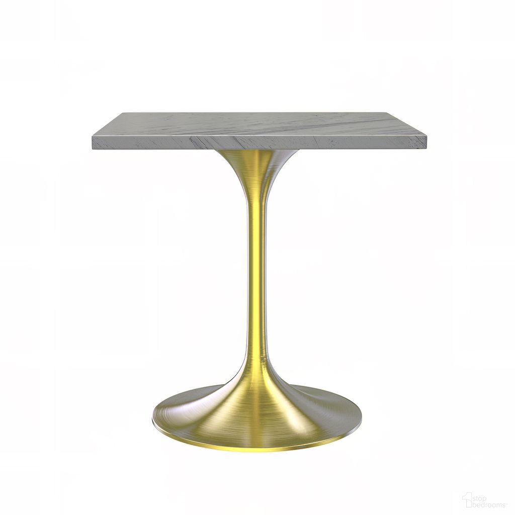 Verve 27 Inch Square Dining Table In White and Brushed Gold
