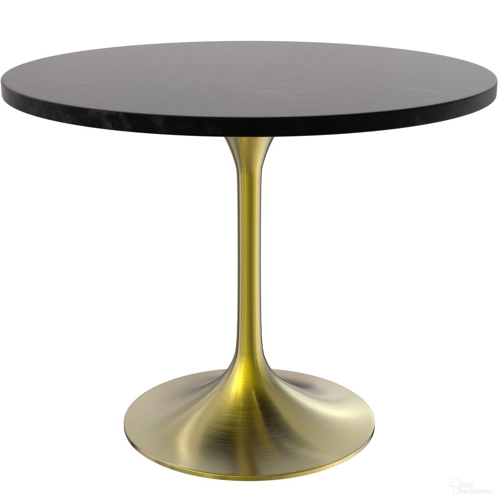The appearance of Verve 36 Inch Round Dining Table with MDF Top In Gold and Black designed by LeisureMod in the modern / contemporary interior design. This gold/black piece of furniture  was selected by 1StopBedrooms from Verve Collection to add a touch of cosiness and style into your home. Sku: VT20BG-36BLM. Table Base Style: Pedestal. Table Top Shape: Round. Material: MDF. Size: 36".