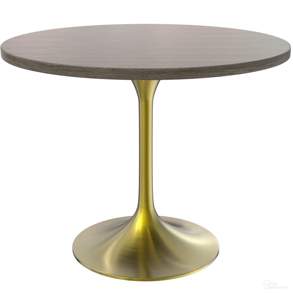 The appearance of Verve 36 Inch Round Dining Table with MDF Top In Gold and Dark Maple designed by LeisureMod in the modern / contemporary interior design. This gold/dark maple piece of furniture  was selected by 1StopBedrooms from Verve Collection to add a touch of cosiness and style into your home. Sku: VT20BG-36DBR. Table Base Style: Pedestal. Table Top Shape: Round. Material: MDF. Size: 36".