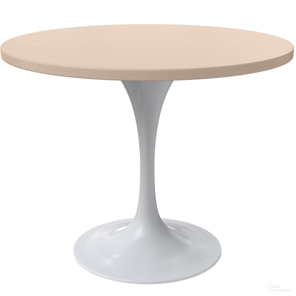 The appearance of Verve 36 Inch Round Dining Table with MDF Top In White and Natural designed by LeisureMod in the modern / contemporary interior design. This white and natural piece of furniture  was selected by 1StopBedrooms from Verve Collection to add a touch of cosiness and style into your home. Sku: VT20W-36LNW. Table Base Style: Pedestal. Table Top Shape: Round. Material: MDF. Size: 36".