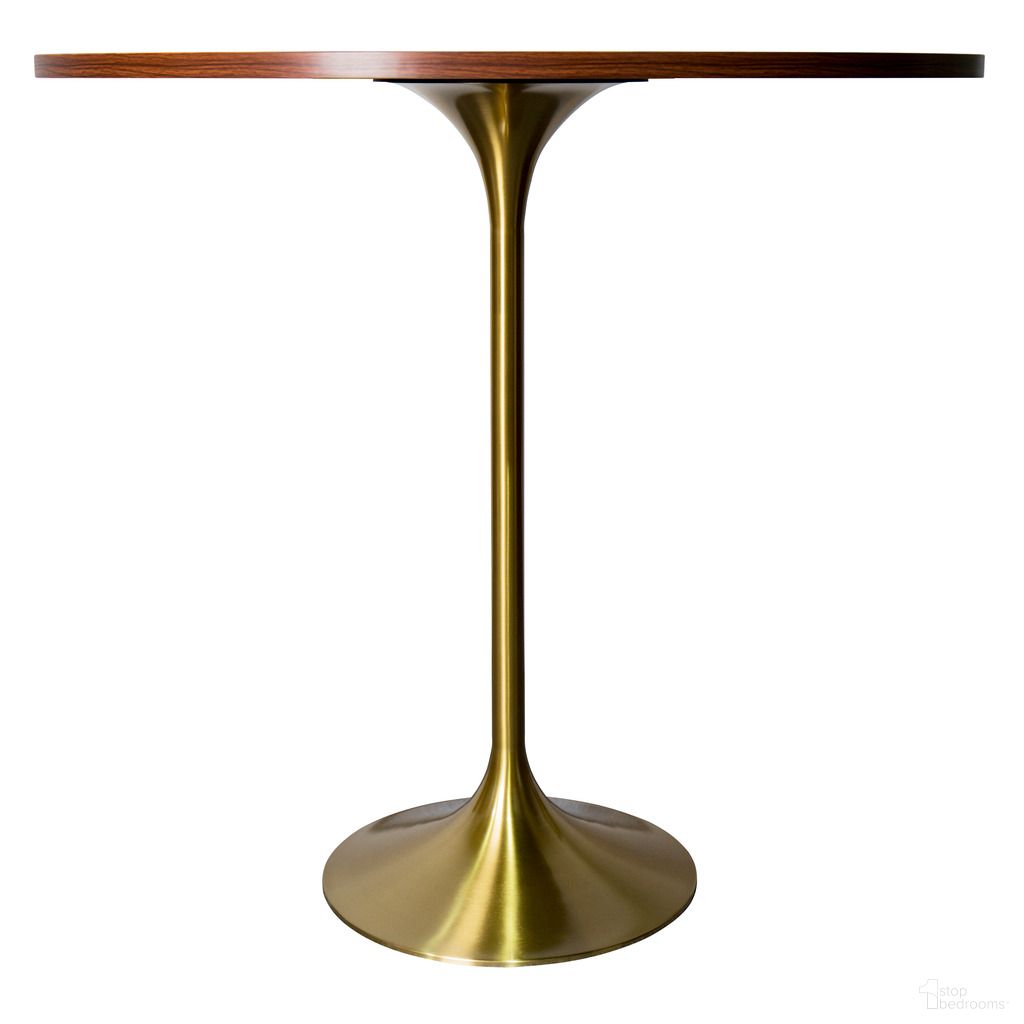 The appearance of Verve 48 Inch Round Bar Height Table with MDF Top In Gold and Cognac Brown designed by LeisureMod in the modern / contemporary interior design. This gold/cognac brown piece of furniture  was selected by 1StopBedrooms from Verve Collection to add a touch of cosiness and style into your home. Sku: VT43BG-48CBR. Table Base Style: Pedestal. Table Top Shape: Round. Material: MDF. Size: 47".