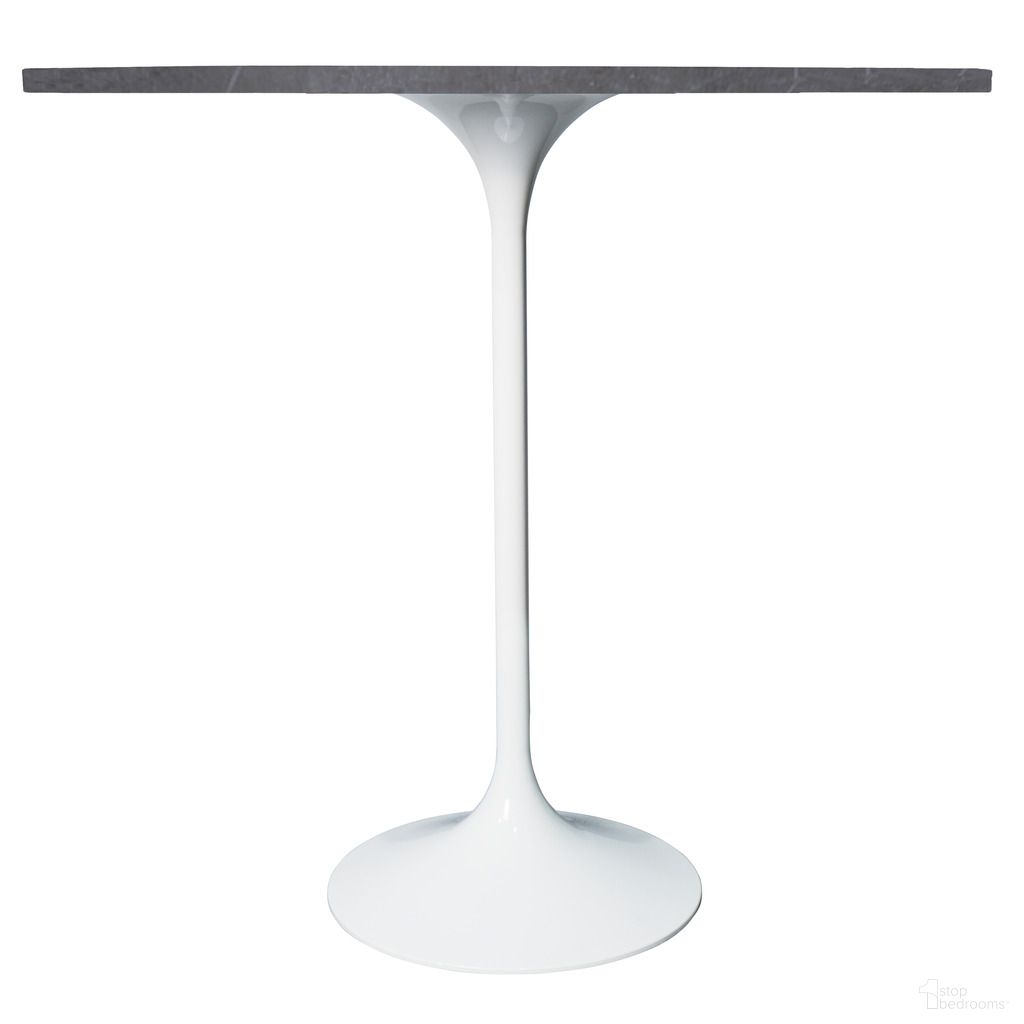 Verve 48 Inch Round Bar Height Table with Sintered Stone Top In White and Marble Grey