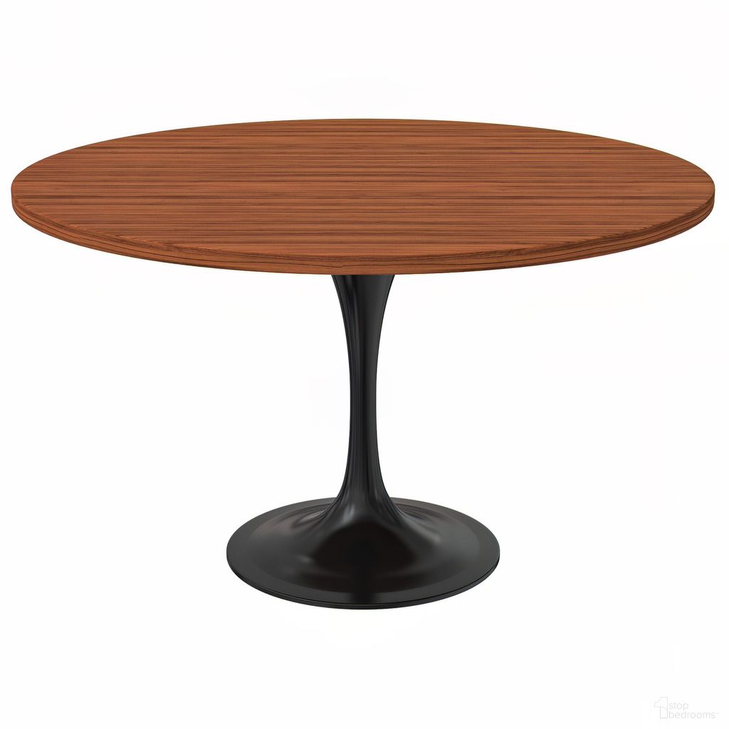 Verve 48 Inch Round Dining Table with MDF Top In Black and Cognac Brown