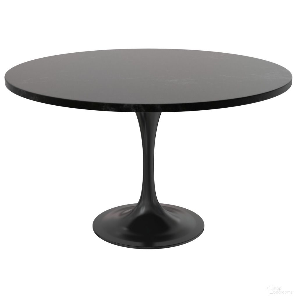 The appearance of Verve 48 Inch Round Dining Table with MDF Top In Black designed by LeisureMod in the modern / contemporary interior design. This black piece of furniture  was selected by 1StopBedrooms from Verve Collection to add a touch of cosiness and style into your home. Sku: VT23BL-48BLM. Table Base Style: Pedestal. Table Top Shape: Round. Material: MDF. Size: 48".