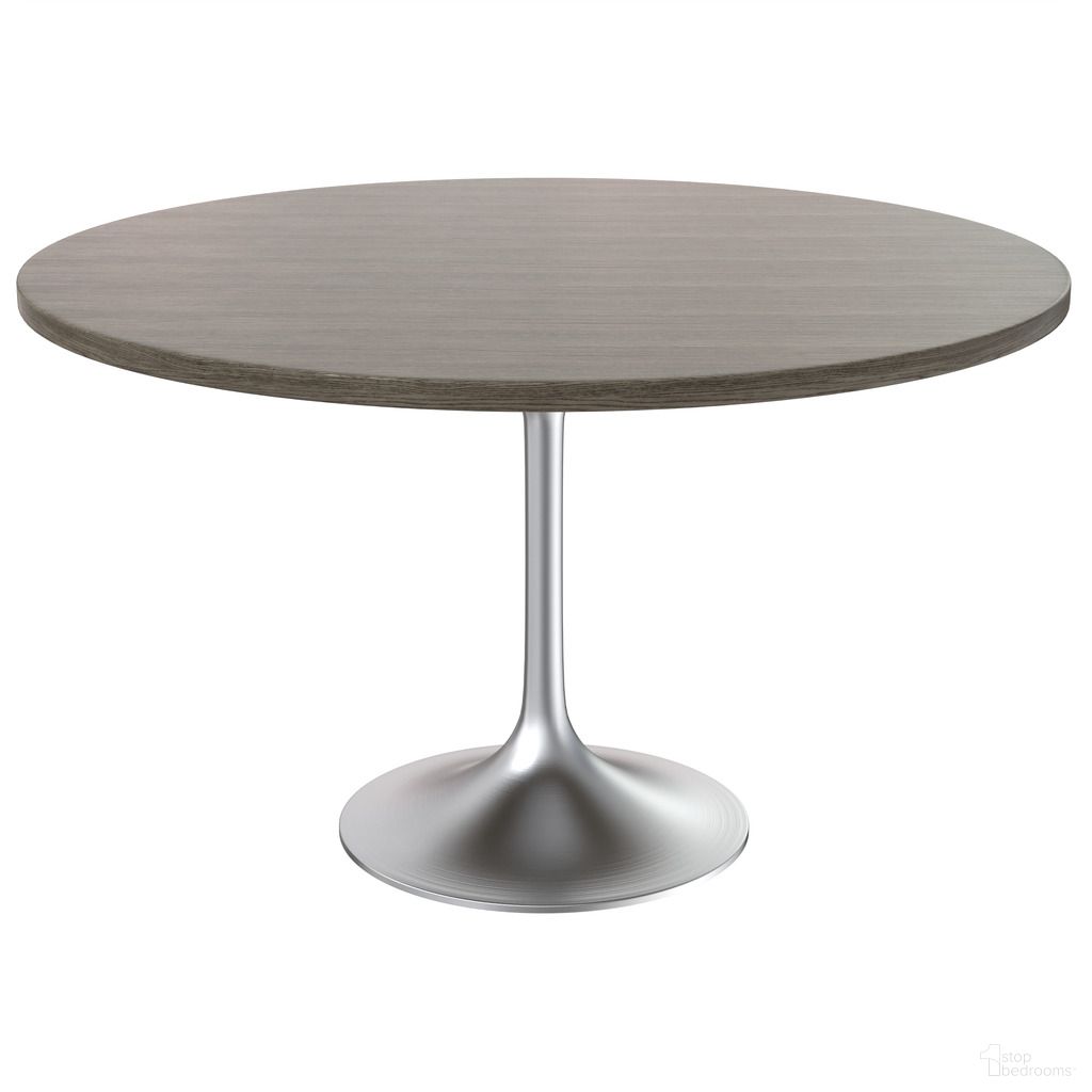 The appearance of Verve 48 Inch Round Dining Table with MDF Top In Chrome and Dark Maple designed by LeisureMod in the modern / contemporary interior design. This chrome/dark maple piece of furniture  was selected by 1StopBedrooms from Verve Collection to add a touch of cosiness and style into your home. Sku: VT23BS-48DBR. Table Base Style: Pedestal. Table Top Shape: Round. Material: MDF. Size: 48".