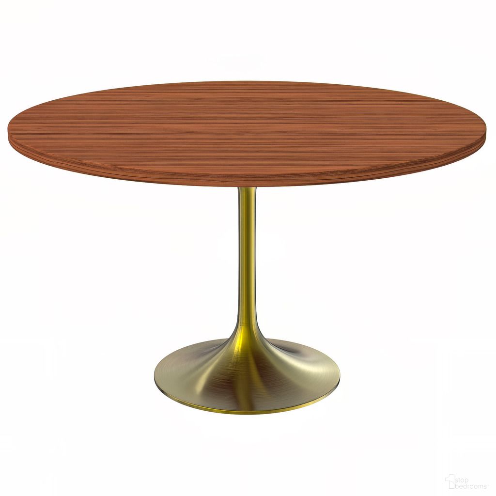 Verve 48 Inch Round Dining Table with MDF Top In Gold and Cognac Brown