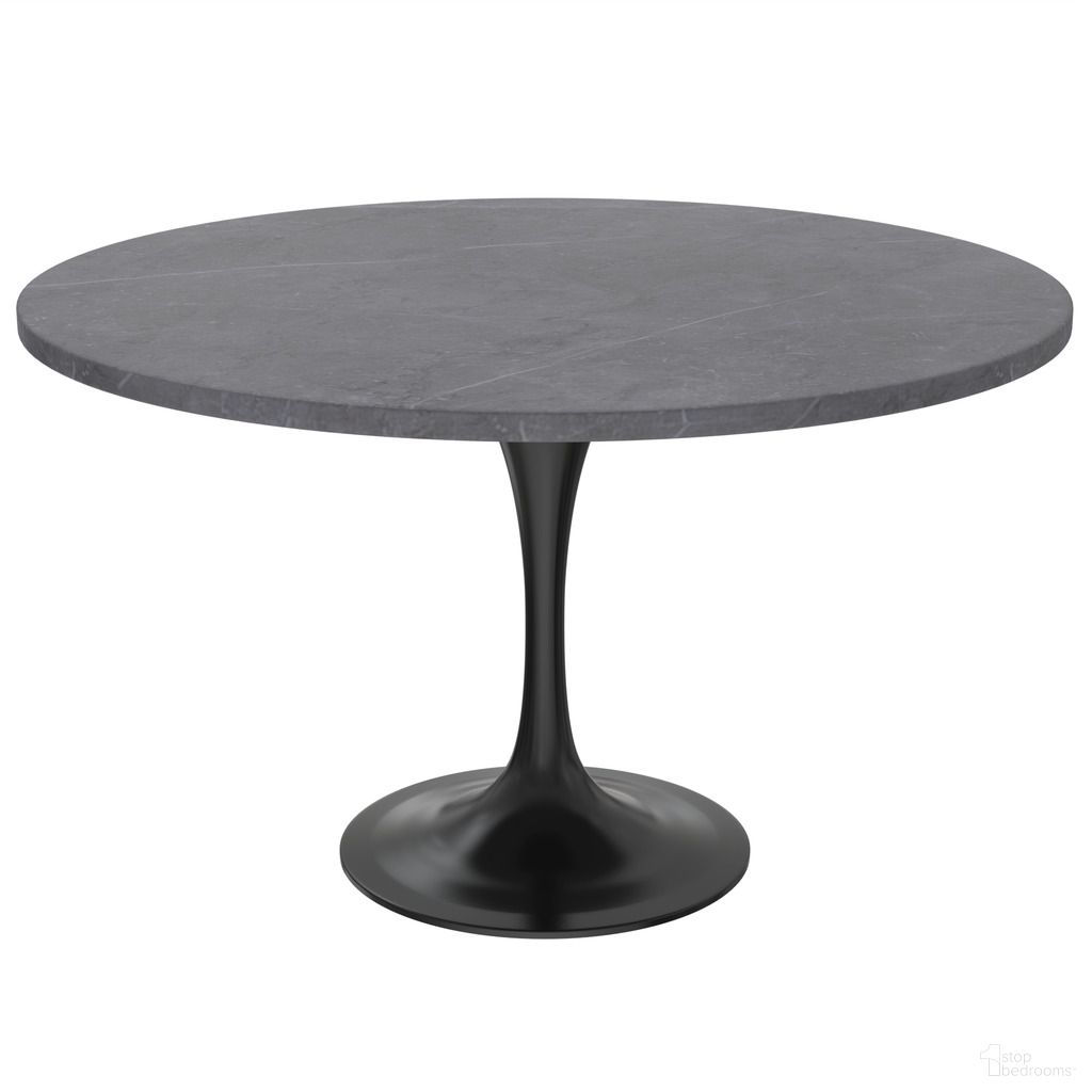 The appearance of Verve 48 Inch Round Dining Table with Sintered Stone Top In Black and Grey designed by LeisureMod in the modern / contemporary interior design. This black/grey piece of furniture  was selected by 1StopBedrooms from Verve Collection to add a touch of cosiness and style into your home. Sku: VT23BL-48GRS. Table Base Style: Pedestal. Table Top Shape: Round. Material: Stone. Size: 48".