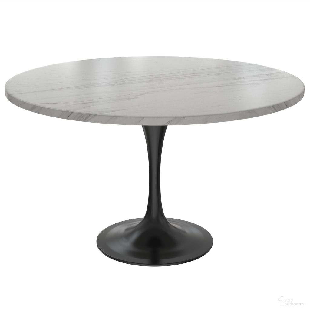 Verve 48 Inch Round Dining Table with Sintered Stone Top In Black and White
