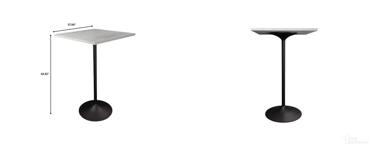 Verve Modern Bar Height Table with Black Base and 27 Inch Square Marbleized White Laminated Top