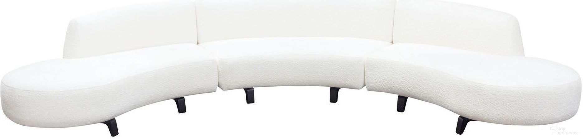 Vesper 3Pc Modular Curved Armless Sofa and 2 Chaise In Faux White Shearling With Black Wood Leg Base