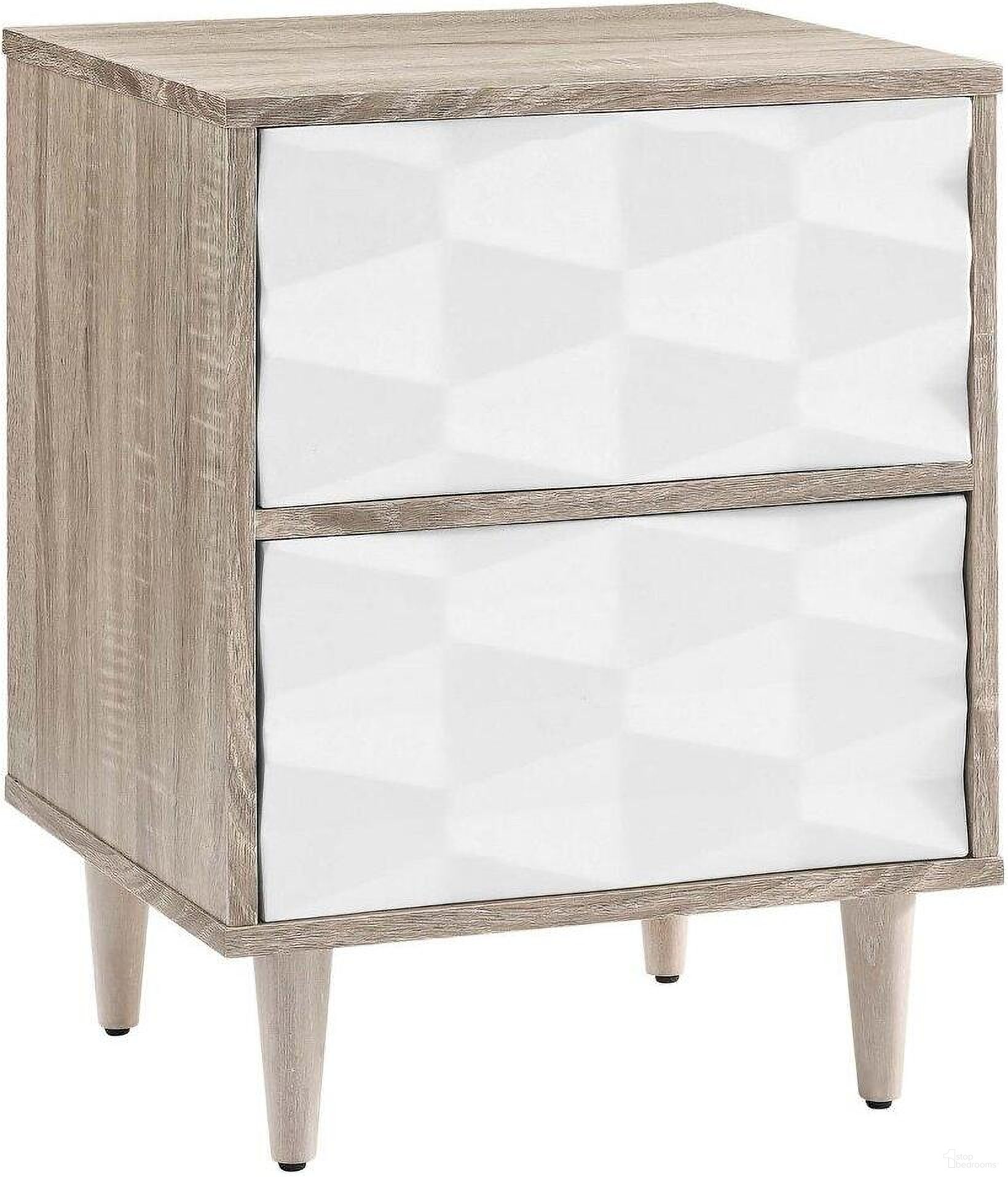 The appearance of Vespera 2 Drawer Nightstand In Oak White designed by Modway in the modern / contemporary interior design. This oak white piece of furniture  was selected by 1StopBedrooms from Vespera Collection to add a touch of cosiness and style into your home. Sku: MOD-7080-OAK-WHI. Material: MDF.
