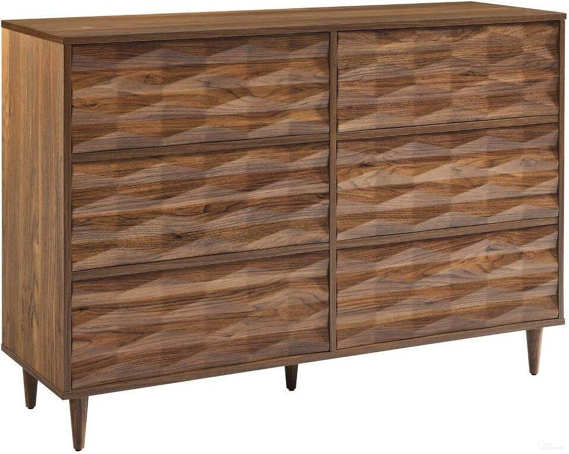 The appearance of Vespera 6 Drawer Dresser In Walnut designed by Modway in the modern / contemporary interior design. This walnut piece of furniture was selected by 1StopBedrooms from Vespera Collection to add a touch of cosiness and style into your home. Sku: MOD-7083-WAL-1;MOD-7083-WAL-2. Material: MDF.