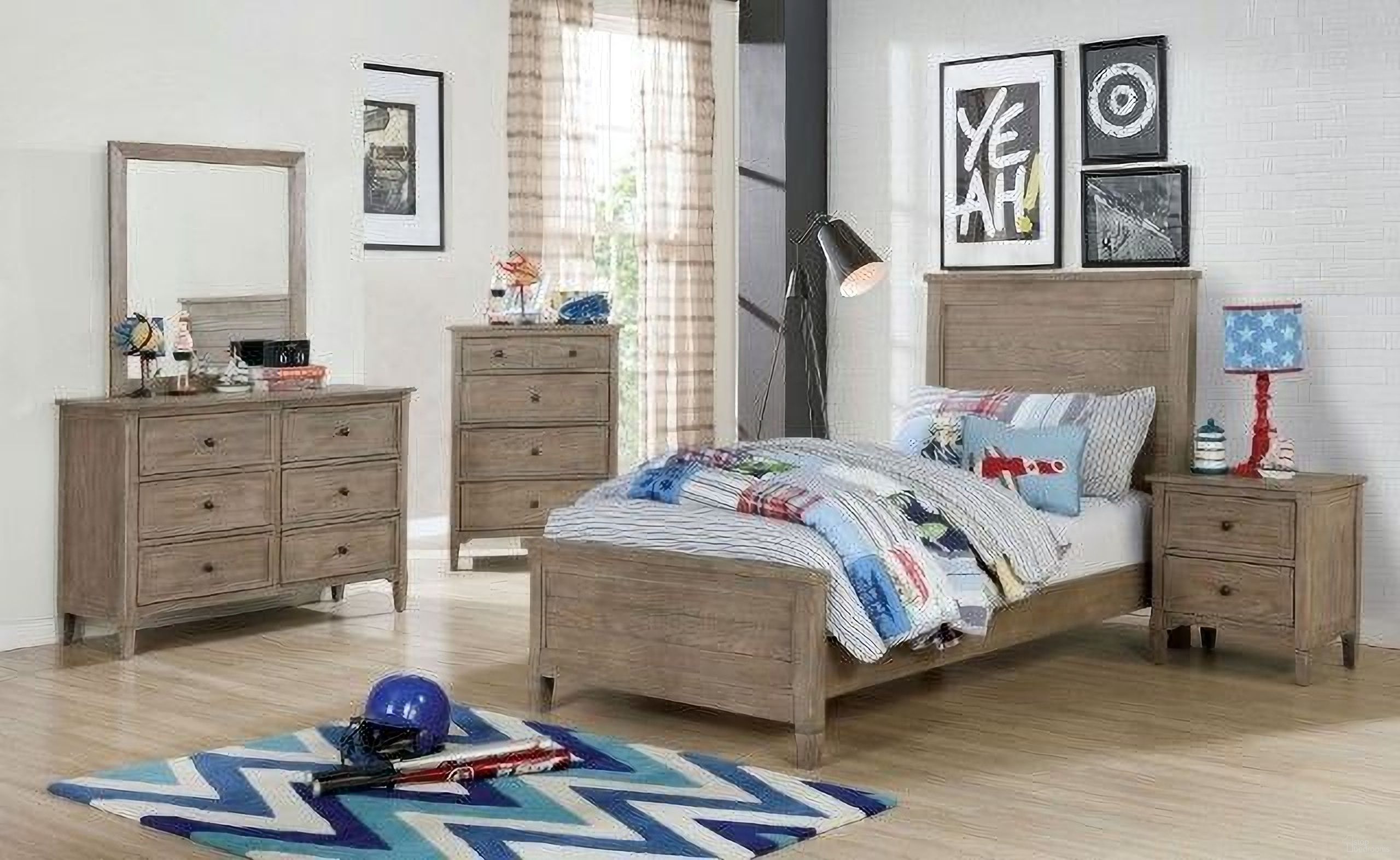 The appearance of Vevey Wire Brushed Warm Gray Youth Panel Bedroom Set designed by Furniture of America in the transitional interior design. This beige and gray piece of furniture was selected by 1StopBedrooms from Vevey Collection to add a touch of cosiness and style into your home. Sku: FOA7175T-HB;FOA7175T-FB;FOA7175T-R;FOA7175N. Bed Type: Platform Bed. Material: Wood. Bed Size: Twin.