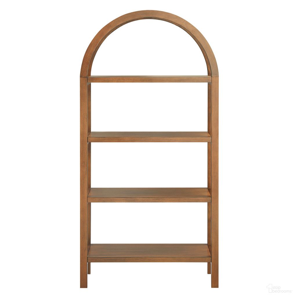 The appearance of Vexley 60 Inch Arched Bookshelf In Walnut designed by Modway in the modern / contemporary interior design. This walnut piece of furniture  was selected by 1StopBedrooms from Vexley Collection to add a touch of cosiness and style into your home. Sku: EEI-7317-WAL. Material: Solid Wood.
