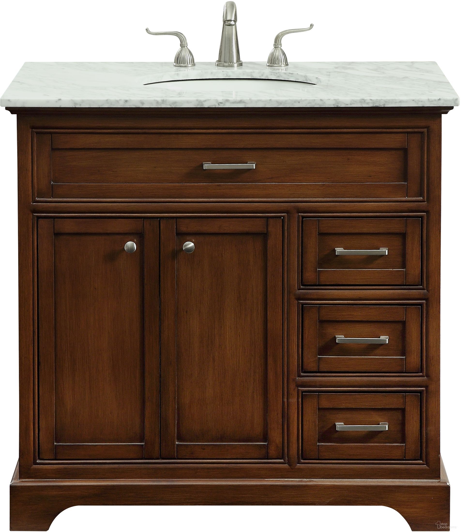 The appearance of Americana 36" Teak Single Vanity Set designed by Elegant Lighting in the transitional interior design. This brown piece of furniture was selected by 1StopBedrooms from Americana Collection to add a touch of cosiness and style into your home. Sku: VF15036TK. Material: MDF.