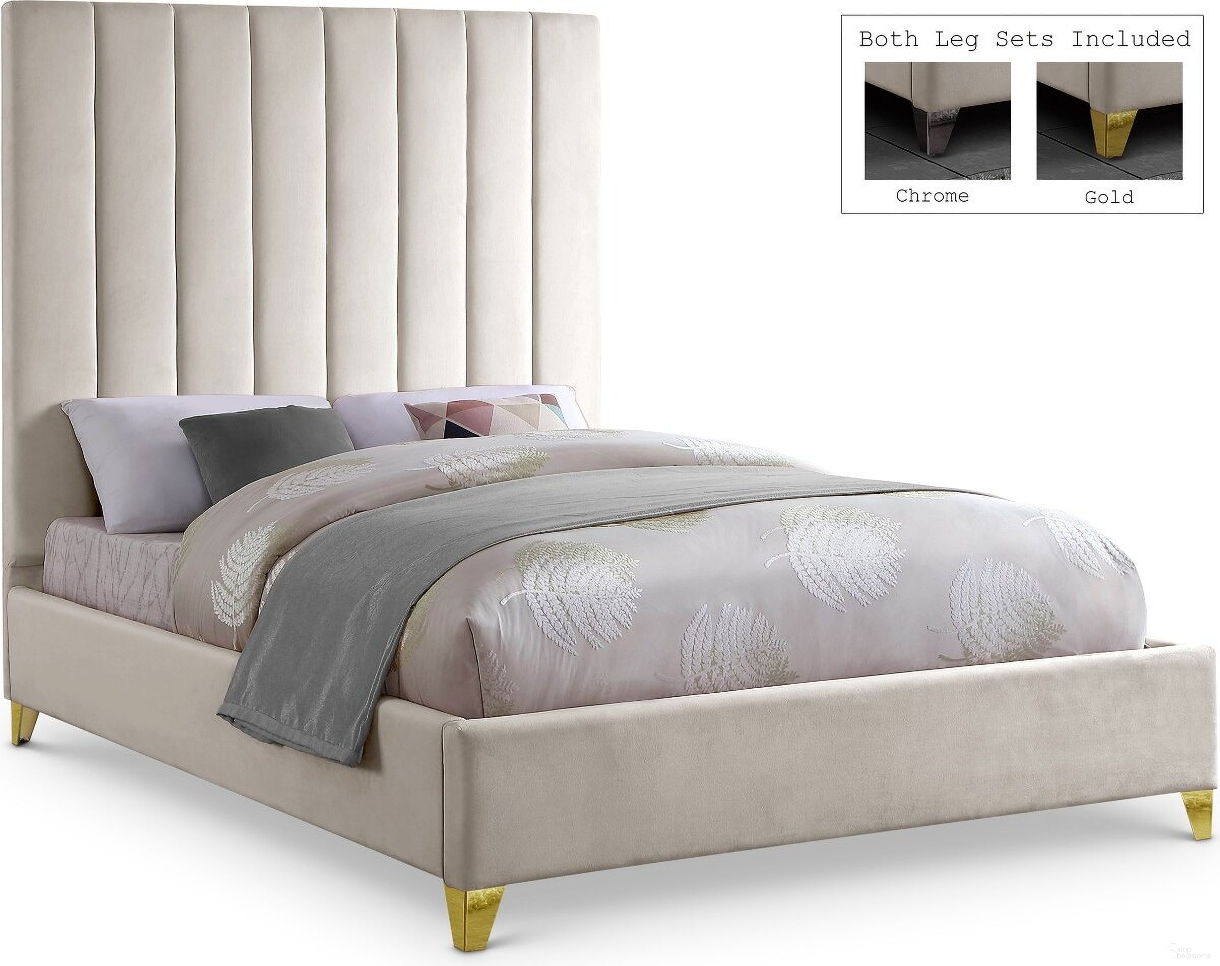 The appearance of Via Velvet King Bed In Cream designed by Meridian in the modern / contemporary interior design. This cream velvet piece of furniture  was selected by 1StopBedrooms from Via Collection to add a touch of cosiness and style into your home. Sku: ViaCream-K Box 1/2 (HB/Slats);ViaCream-K Box 2/2 (Sidrails/FB/Metal Bar/Hardware/Legs). Bed Type: Platform Bed. Bed Size: King. Material: Velvet.