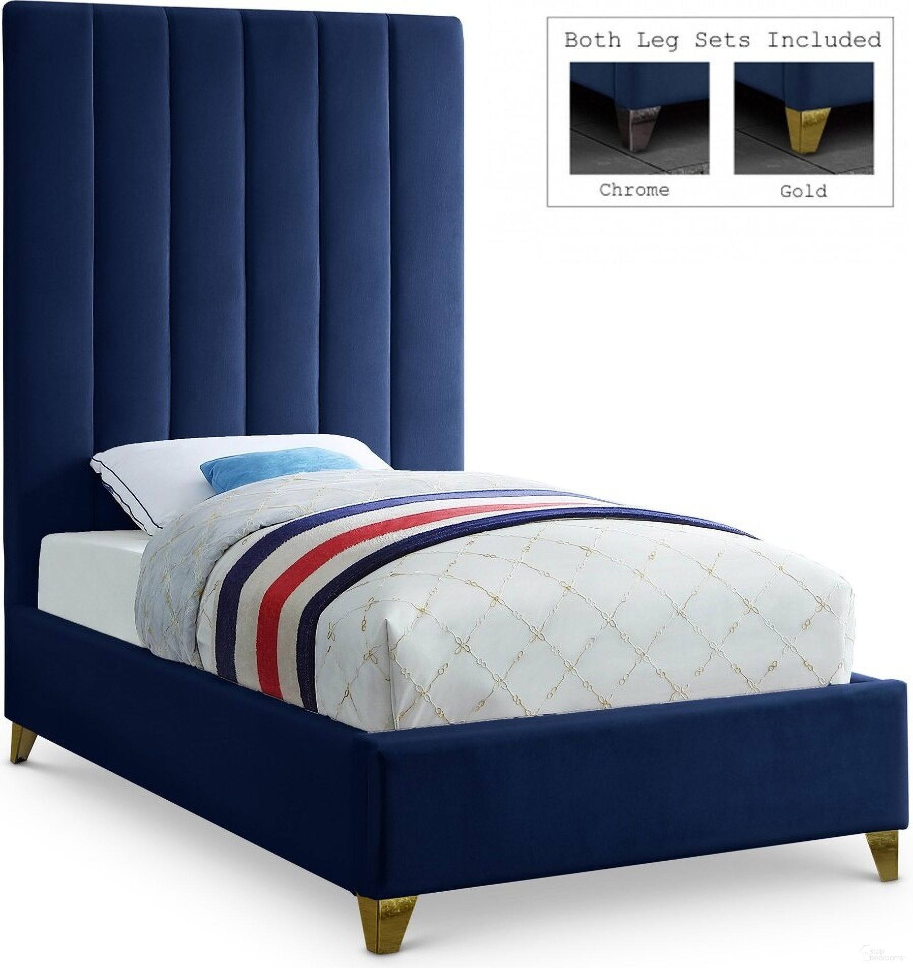 Via Velvet Twin Bed In Navy