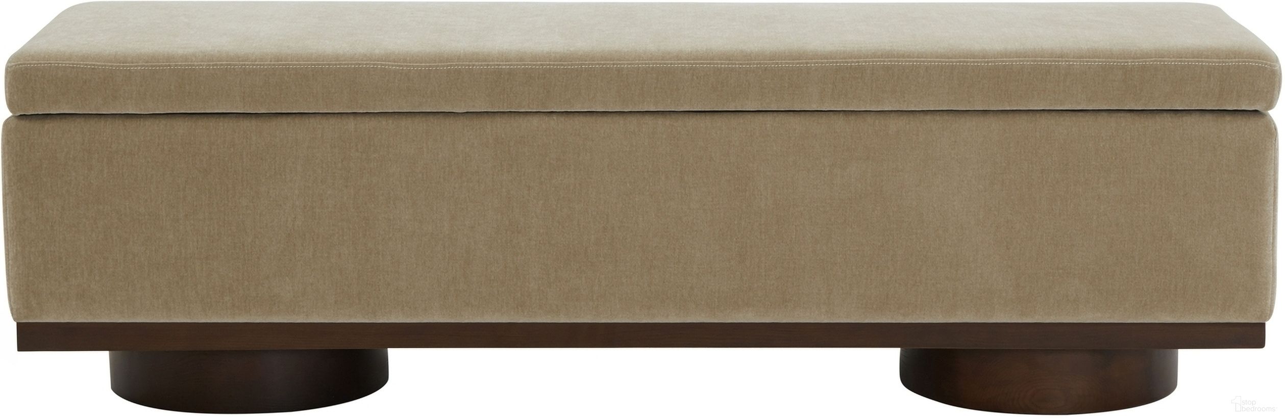 Vianna Velvet Storage Bench In Light Brown and Walnut