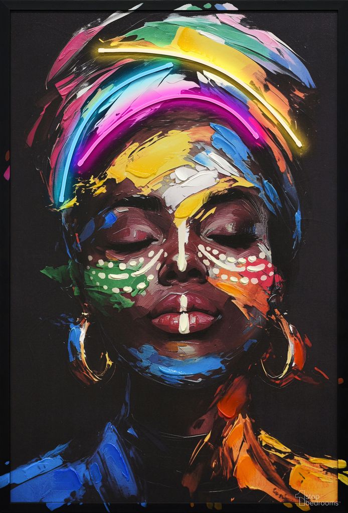 Vibrant Chromatic Muse - 37" x 25" - Hand-Embellished LED Canvas In Black and Multicolor