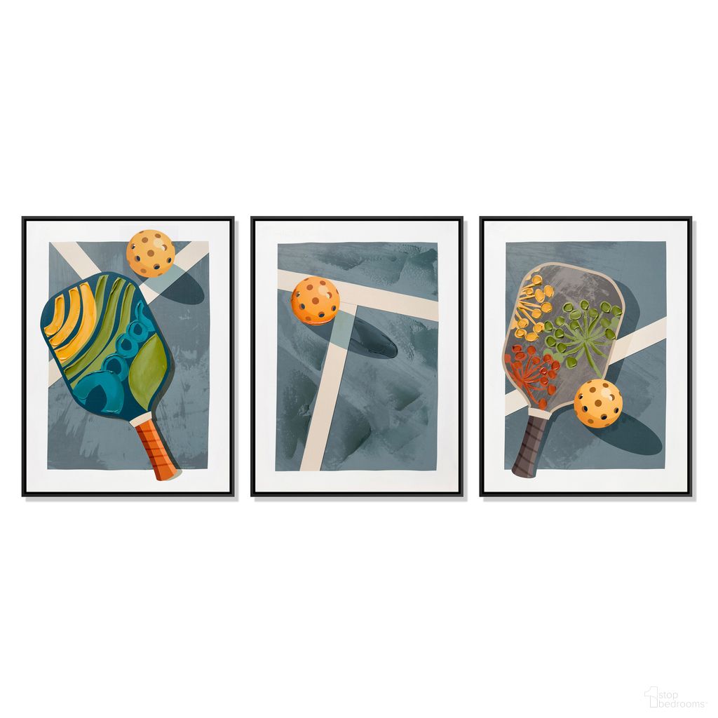 Vibrant Colorful Pickleball Paddles Triptych Canvas Wall Art Set of 3 In Multi